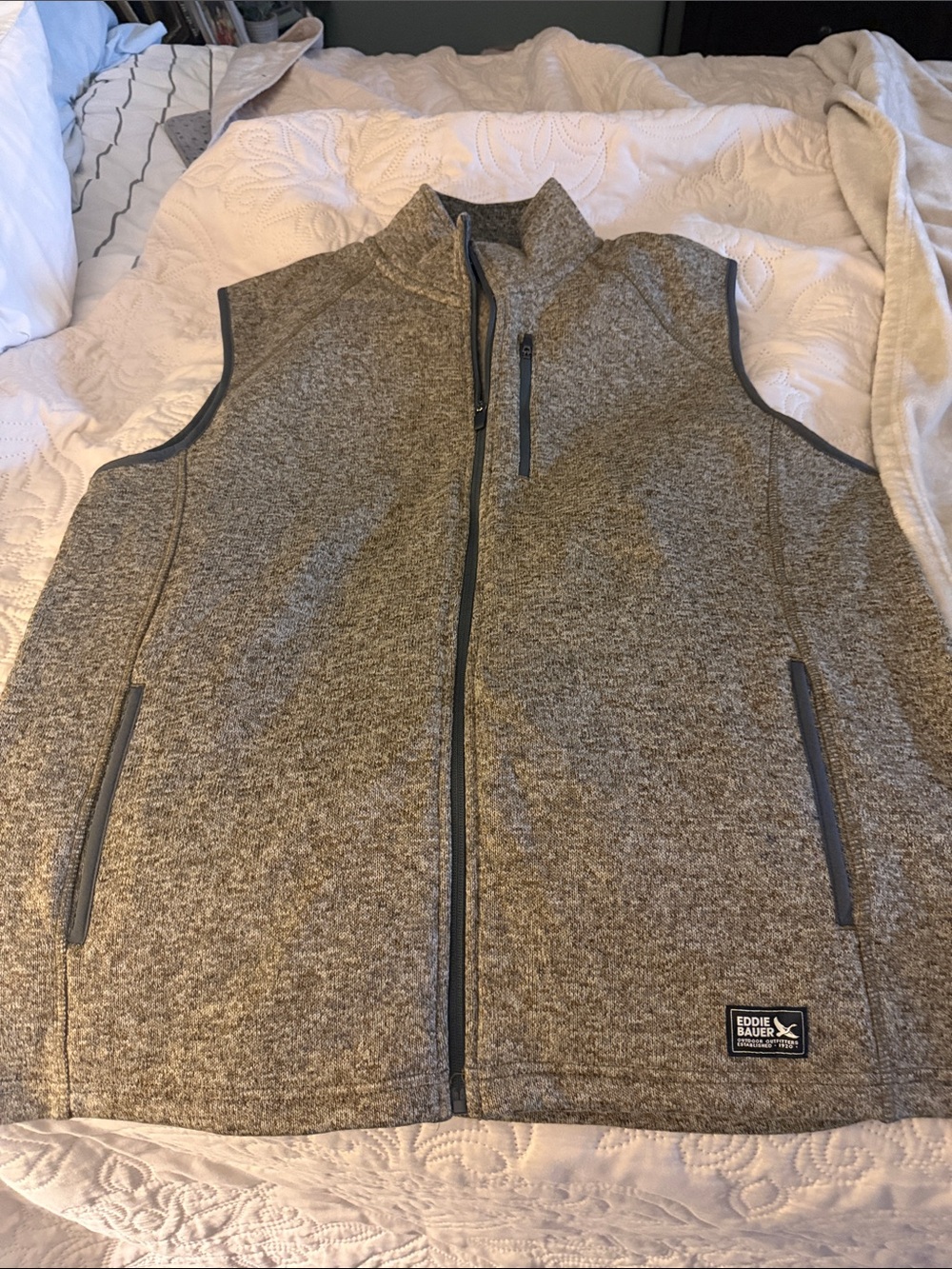 Eddie Bauer Men's Heather Gray Full-Zip Knit Vest